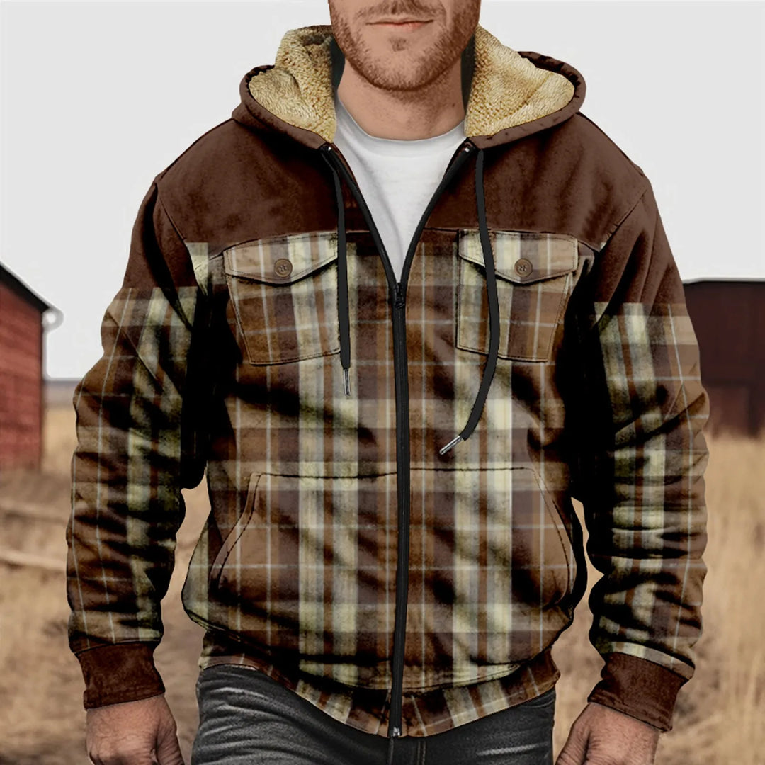 Mano - Men's Flannel Shirt with Fleece Lining - Checkered, with Hood and Button Placket