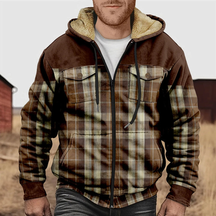 Mano - Men's Flannel Shirt with Fleece Lining - Checkered, with Hood and Button Placket