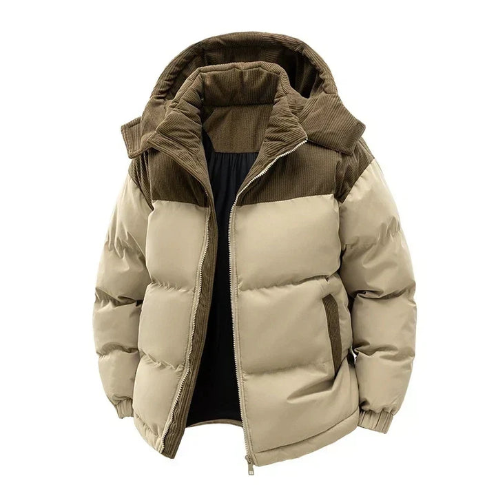 Men's Quilted Jacket with Hood and Zipper Closure