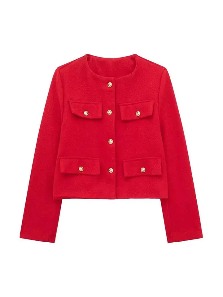 Women's Elegant Textured Cropped Button-Up Jacket