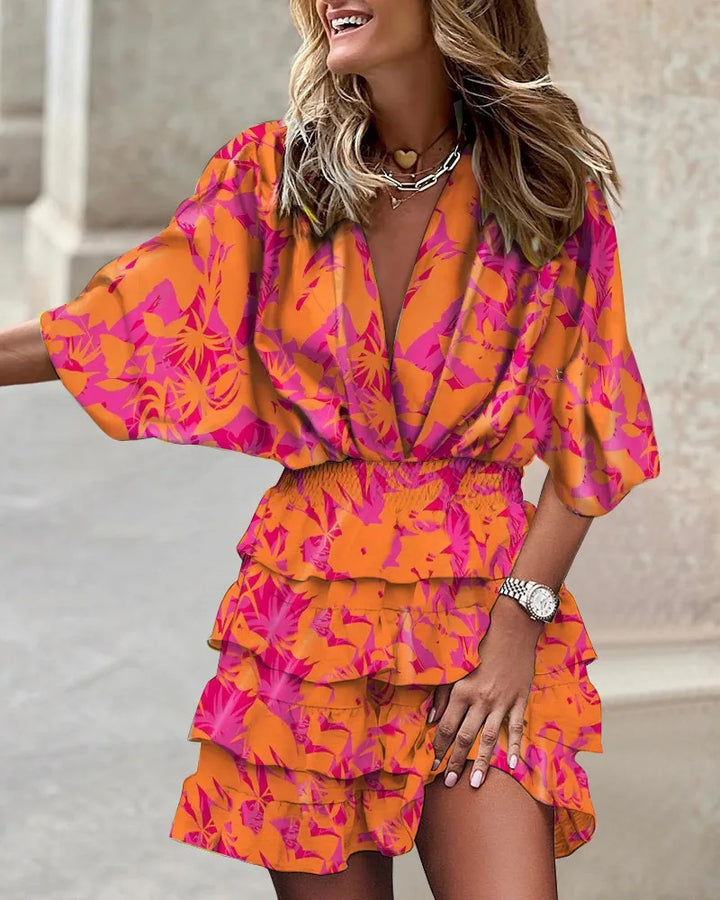 Ava | Women’s Boho Printed Ruffle Mini Dress