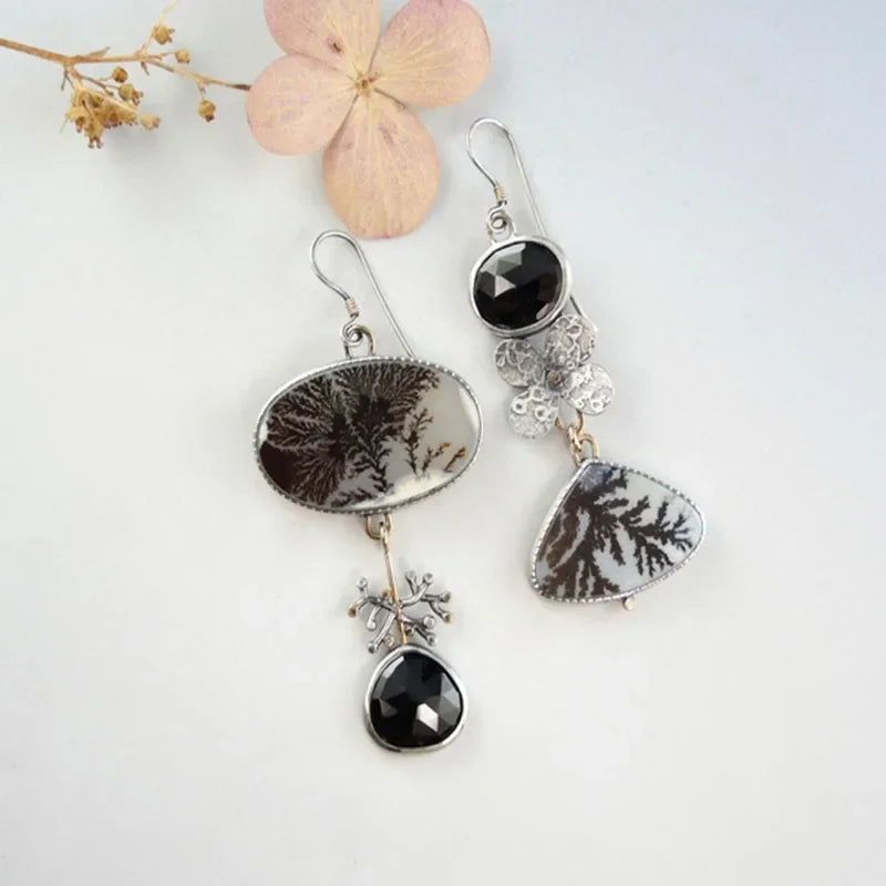 Asymmetrical Dendrite Agate Garden Earrings - Elena Harper