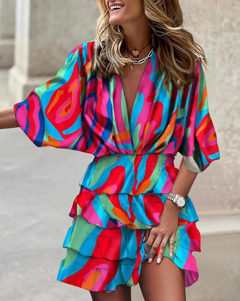 Ava | Women’s Boho Printed Ruffle Mini Dress