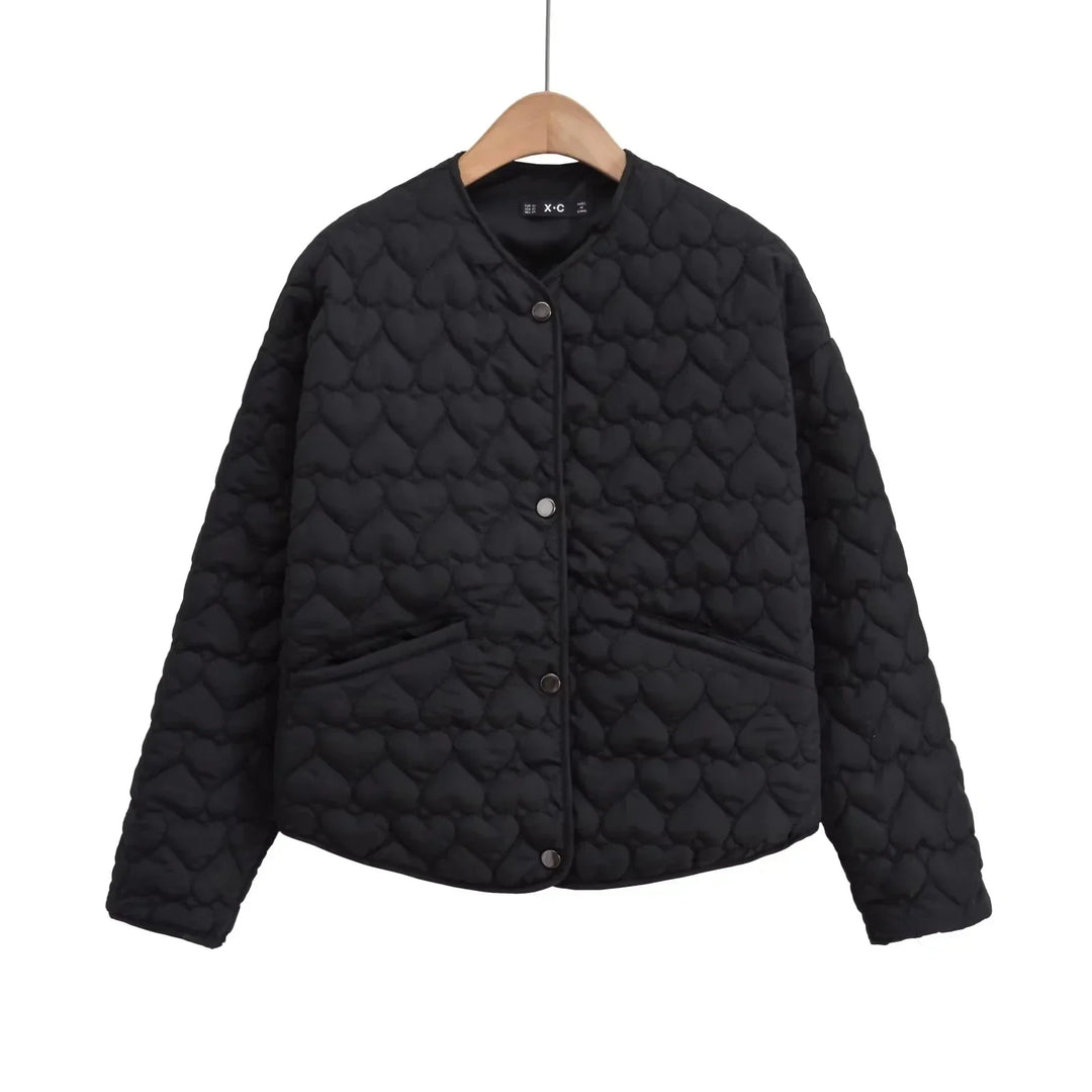 Women's Quilted Jacket Light Heart Quilting Straight Cut with Snap Buttons, view 2 - Elena Harper