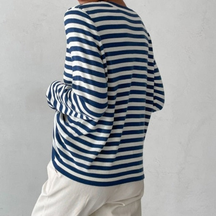 Casual Striped Soft Sweater for Women – Comfortable Long Sleeves