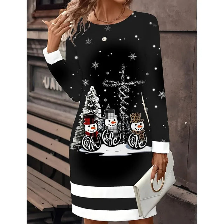 Carolin | Women's Christmas Sweater Dress with Snowman Print
