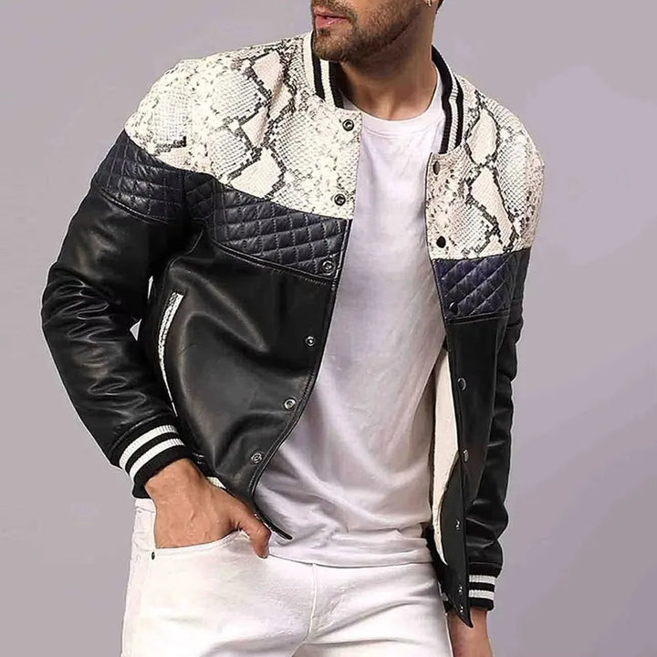 Men's Slim Fit Stand Collar Bomber Jacket Stylish Winter Outerwear, view 6 - Elena Harper