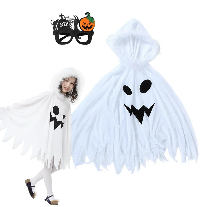 Kids Ghost Costume Halloween - White Cape with Hood