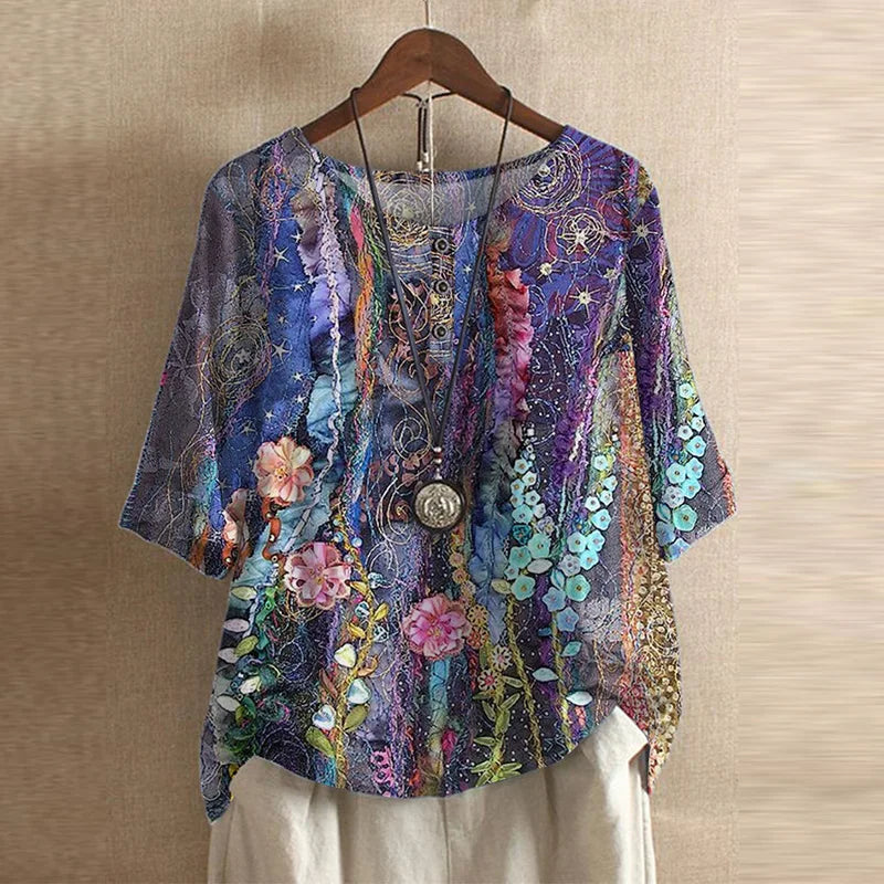 Ruby | Ladies Floral Print Round Neck Top