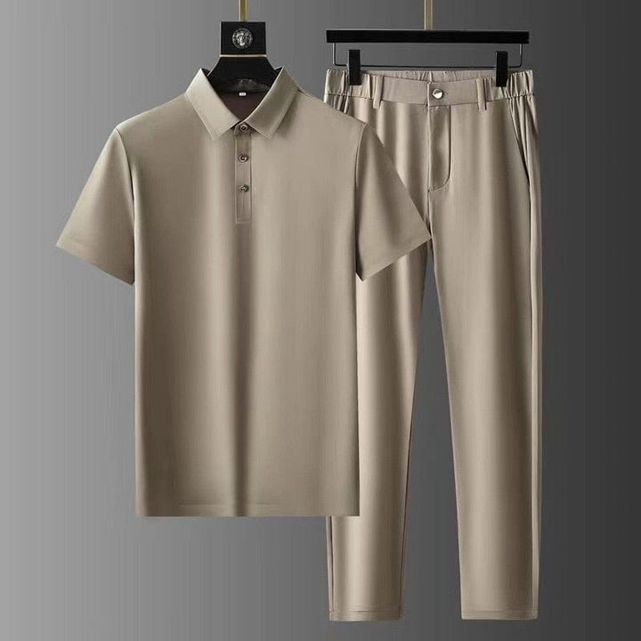 Men's Summer Suit with Short Sleeve Shirt and Pleated Trousers