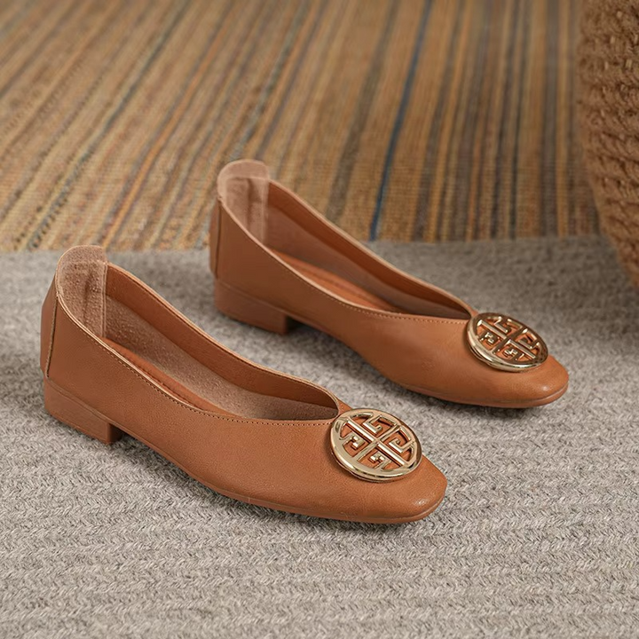 Breana Flat Leather Shoes, view 7 - Elena Harper