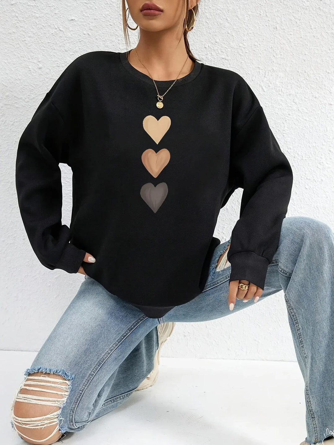 Heart Printed Sweatshirt for Women – Stylish Casual and Comfortable Top