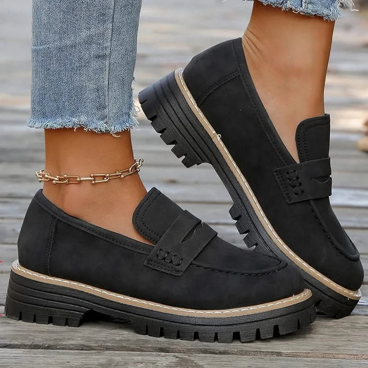 Ladies' Suede Loafers with Platform Sole
