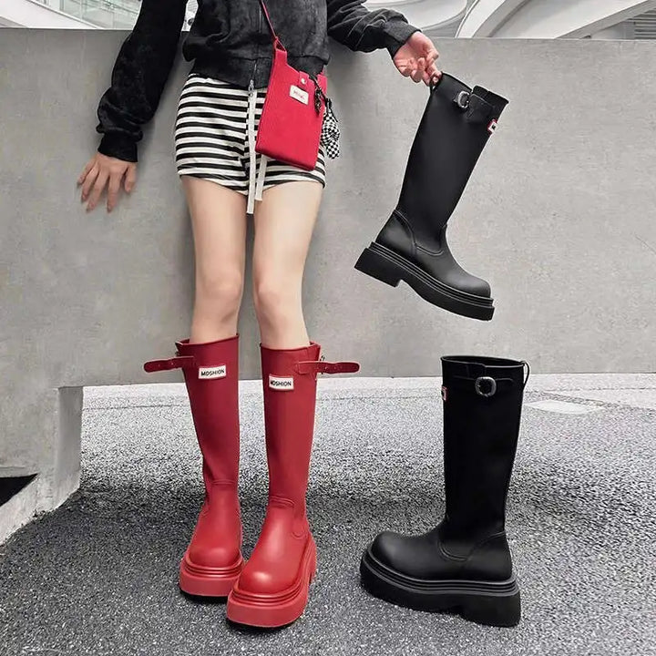 Women's Knee-High Chunky Sole Rain Boots Noralise, view 4 - Elena Harper