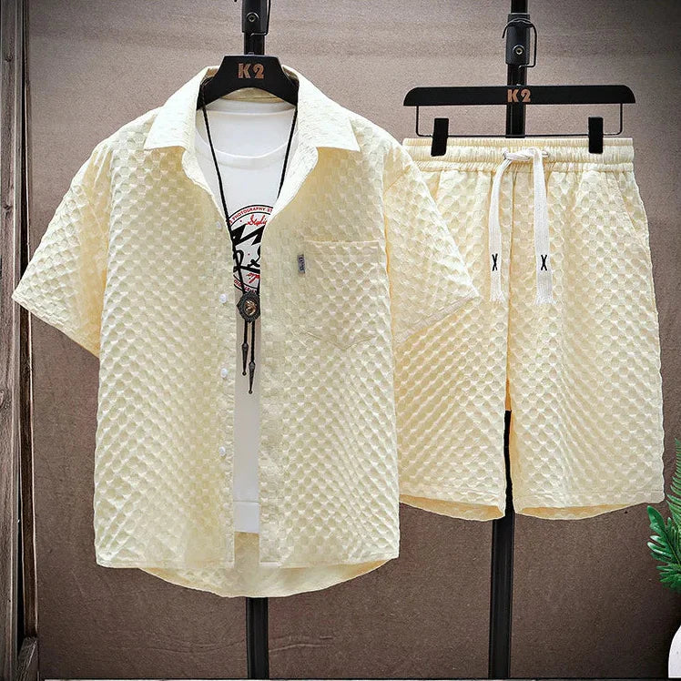 Complete Men's Two-Piece Honeycomb Fabric Set – Comfortable Fit