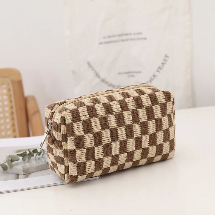 Amara - Stylish Y2K Checkered Makeup Bag