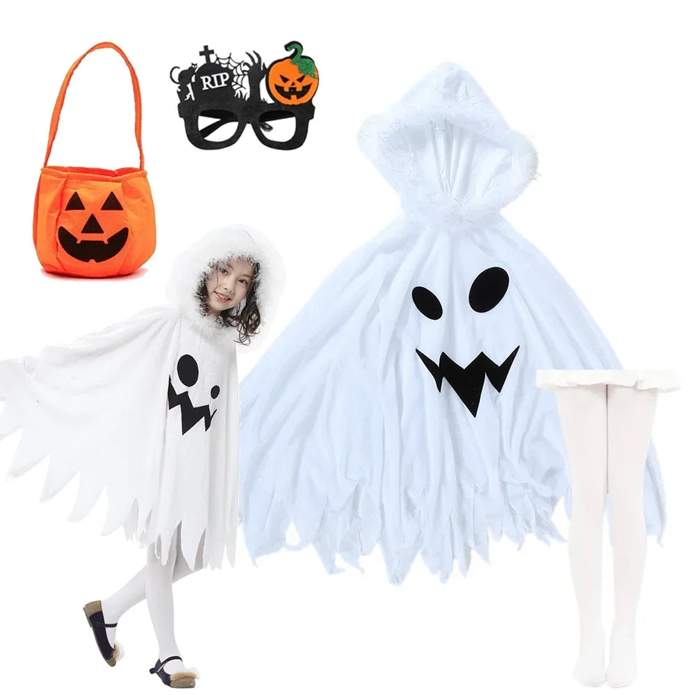 Kids Ghost Costume Halloween - White Cape with Hood