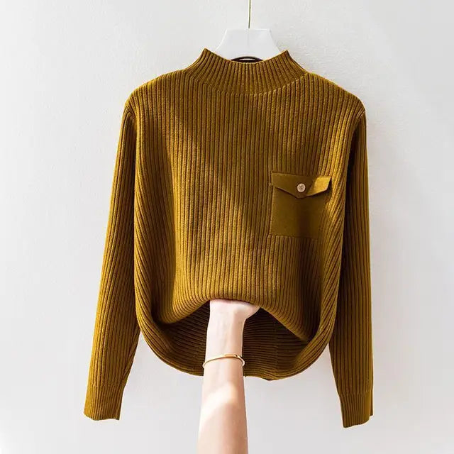 Elegant Women's Ribbed Knit Turtleneck Sweater – Comfortable Long Sleeve Sweater