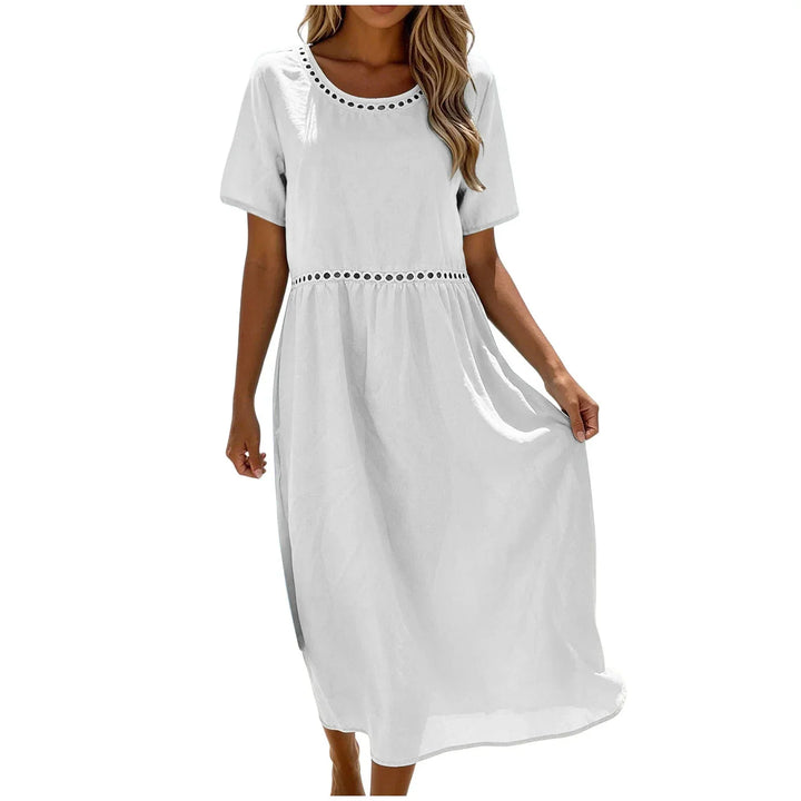 Long Women's Dress in Mixed Cotton with Cut-Out Details