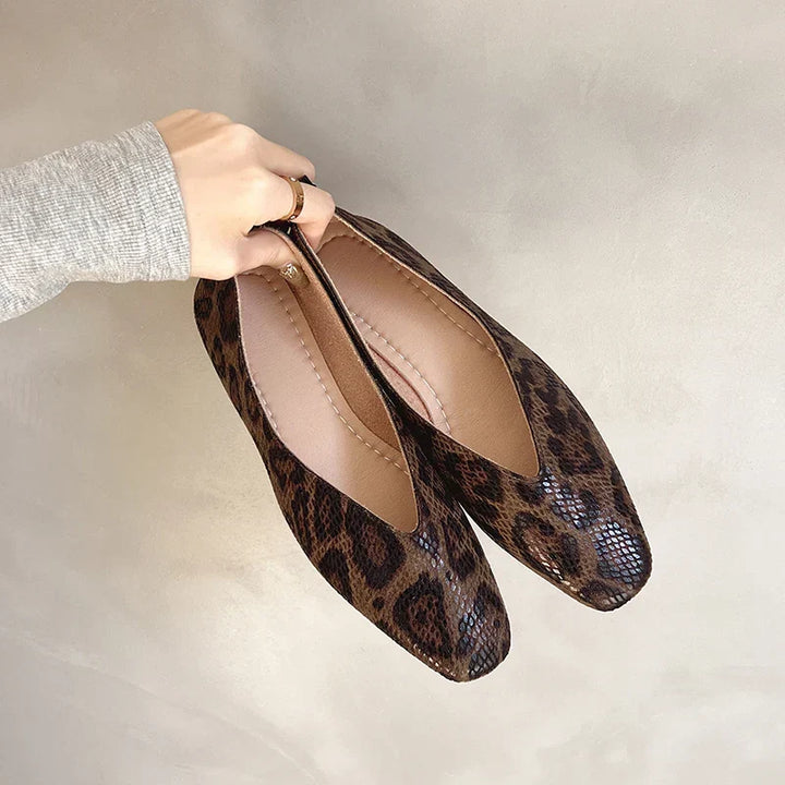 Women's Slip On Ballerinas with Leopard Print and Low Cut Ballerina Style - Elena Harper