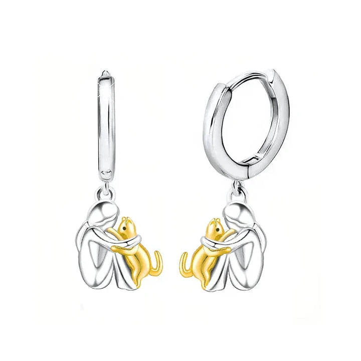 GoldenHug Earrings with Cat Motif and Round Closure, view 3 - Elena Harper