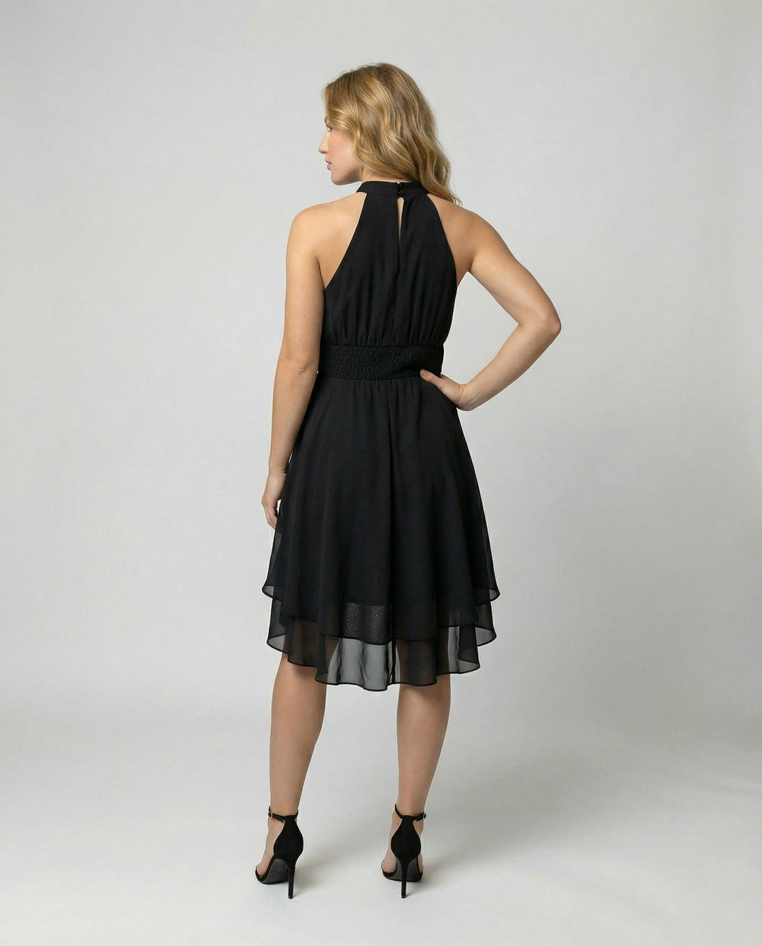 Delmara | Women's Mini Dress with Halter Neck and Layered Skirt | Flared