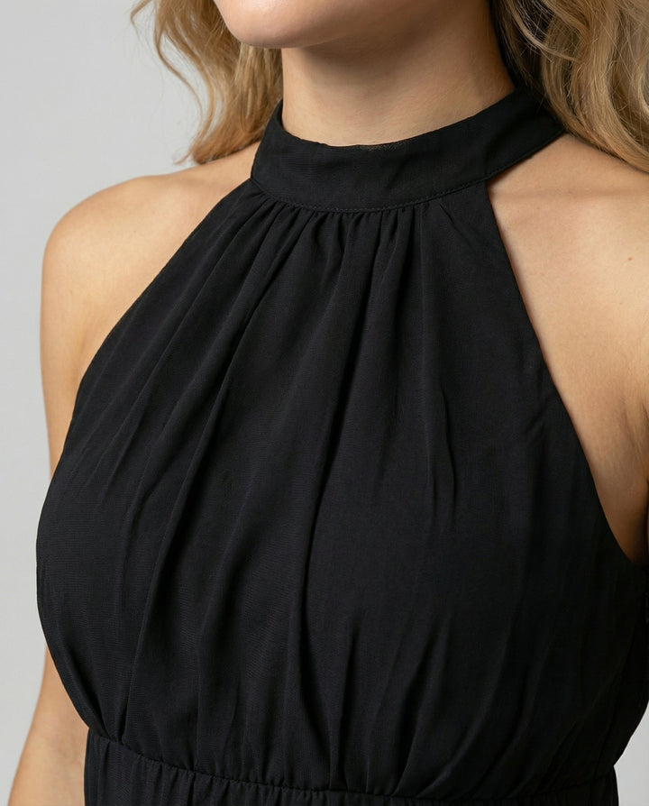 Delmara | Women's Mini Dress with Halter Neck and Layered Skirt | Flared