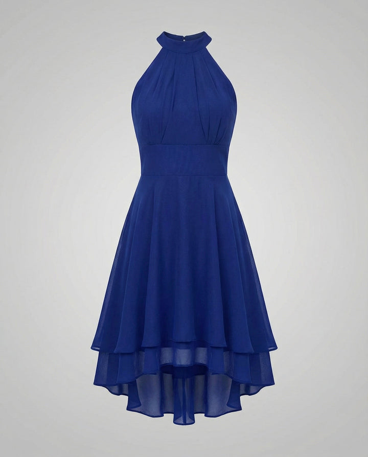 Delmara | Women's Mini Dress with Halter Neck and Layered Skirt | Flared
