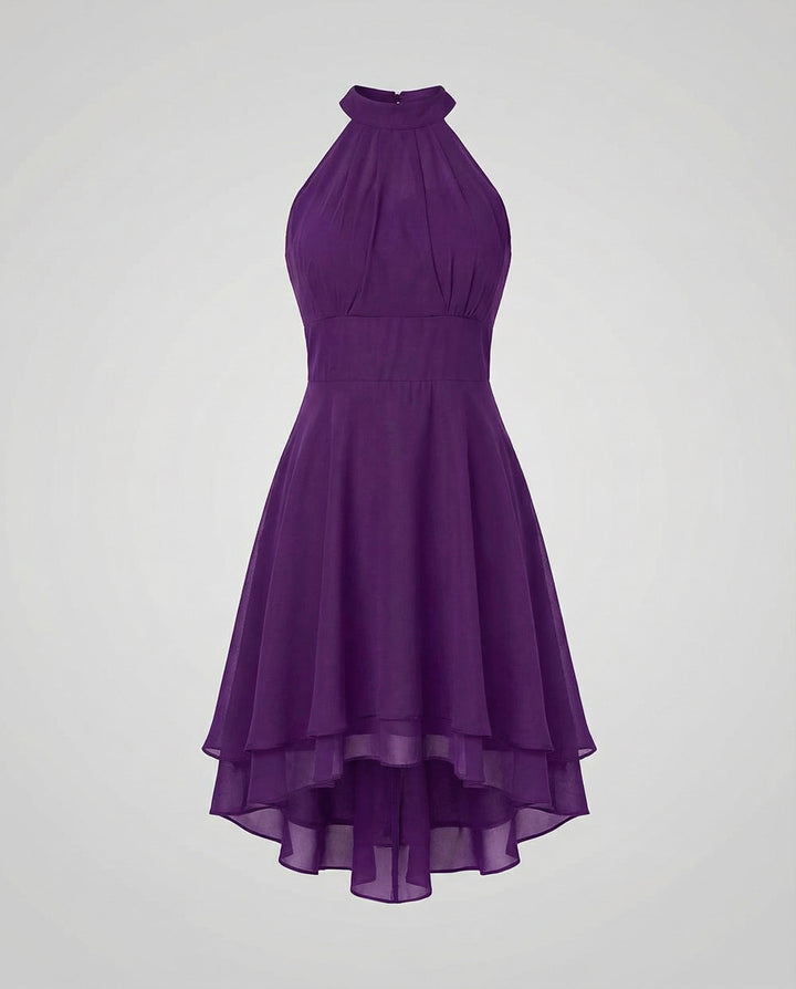 Delmara | Women's Mini Dress with Halter Neck and Layered Skirt | Flared