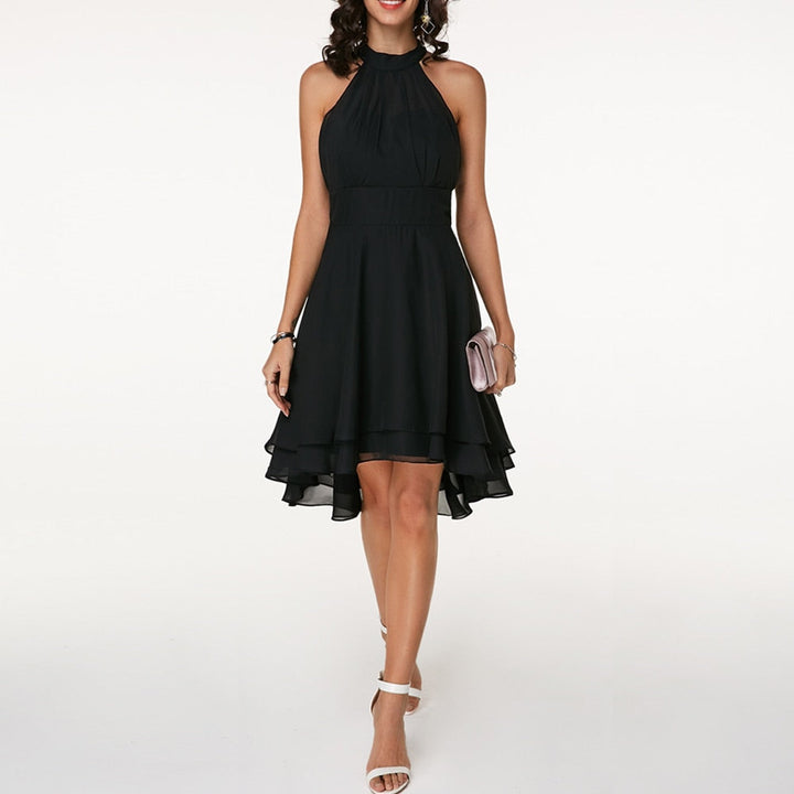 Delmara | Women's Mini Dress with Halter Neck and Layered Skirt | Flared