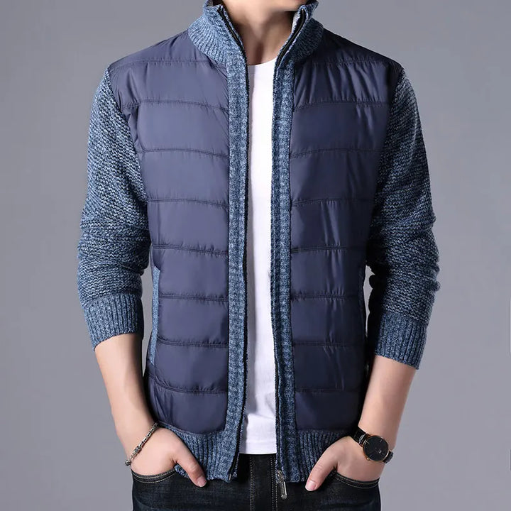 Men's Hybrid Jacket with Quilted Body and Knit Sleeves