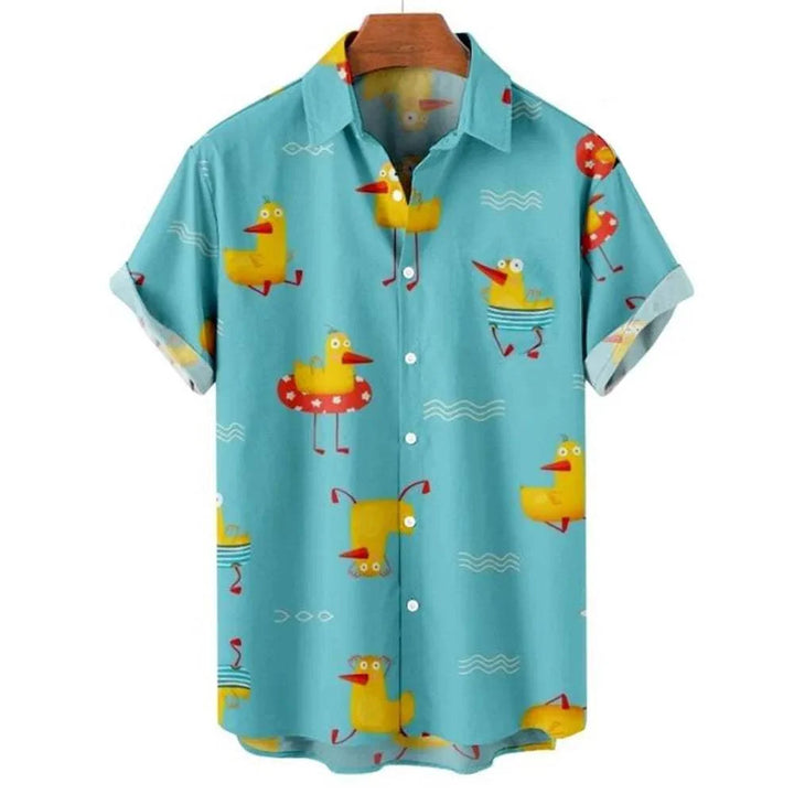 Men's Shirt Duck Print High-Quality Polyester Perfect for Summer Outings, view 4 - Elena Harper