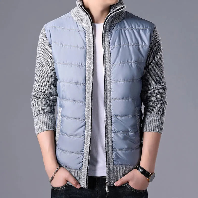 Men's Hybrid Jacket with Quilted Body and Knit Sleeves