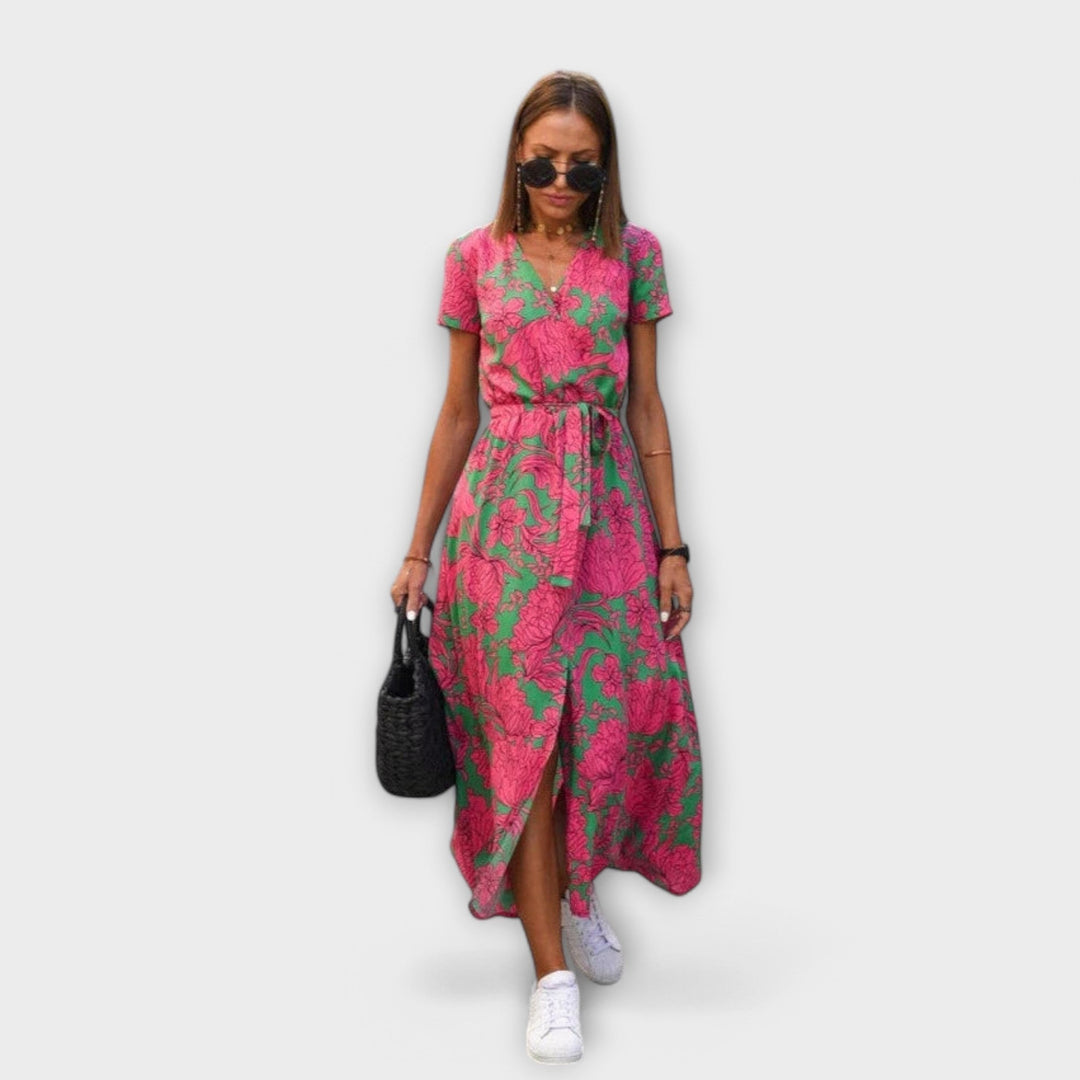 Renate | Women's Casual Maxi Dress with V-Neck and Belt