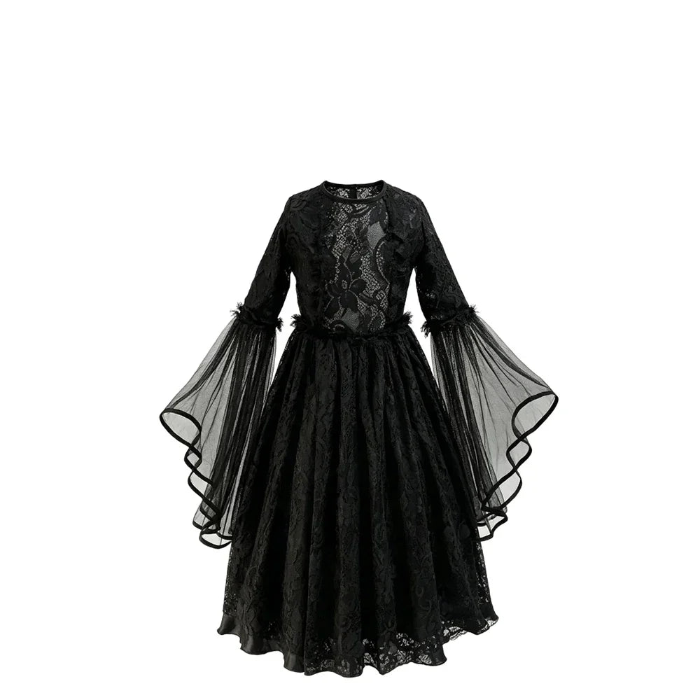 Girls Gothic Lace Dress Costume with Bell Sleeves