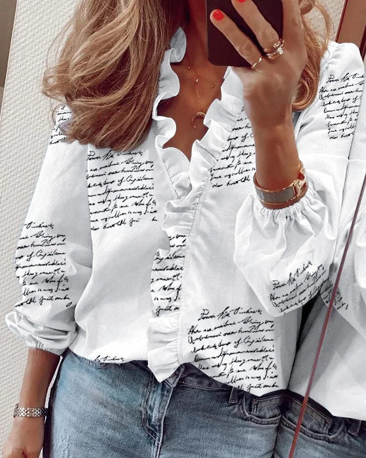 Katharina | Women's Elegant Wrap Blouse with Ruffle Trim
