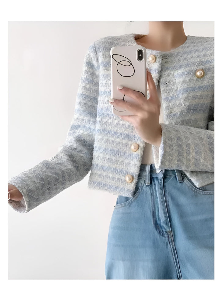 Women's Short Structured Blazer Textured Fabric Elegant Daily Style