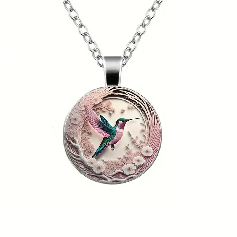 Hummingbird Glass Dome Pendant Necklace, view 4 - Elena Harper