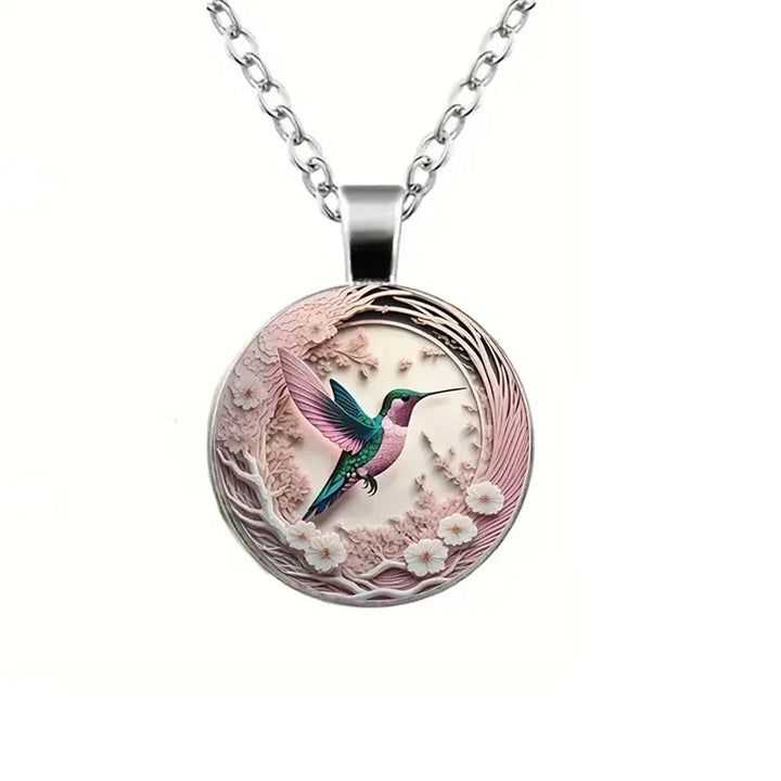 Hummingbird Glass Dome Pendant Necklace, view 4 - Elena Harper