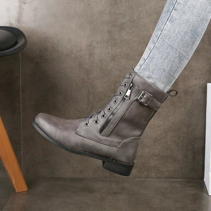 Ladies Mid-Calf Lace-Up Boots with Leather Upper