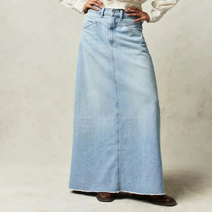 High Waist Straight Fit Denim Skirt - Elena Harper