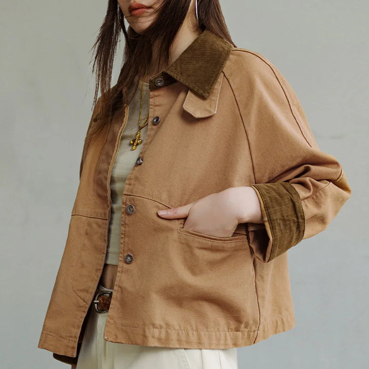 Montarello Women's Work Jacket with Corduroy Collar and Utility Pockets