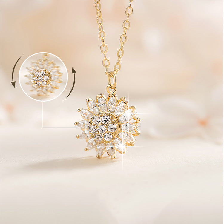 GoldenBloom Adjustable Necklace | Rotating Sunflower Pendant for Timeless Elegance