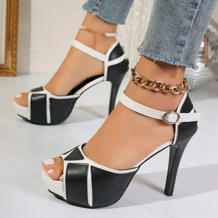 Ladies' Heeled Leather Pumps with Ankle Strap and Orthopedic Insole