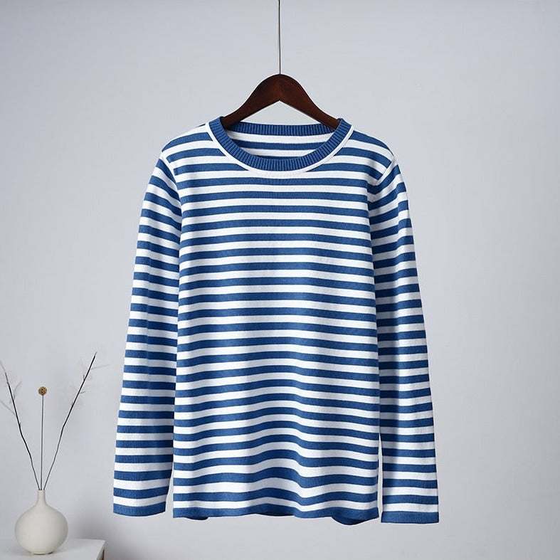 Casual Striped Soft Sweater for Women – Comfortable Long Sleeves