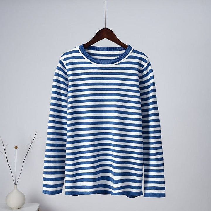 Casual Striped Soft Sweater for Women – Comfortable Long Sleeves