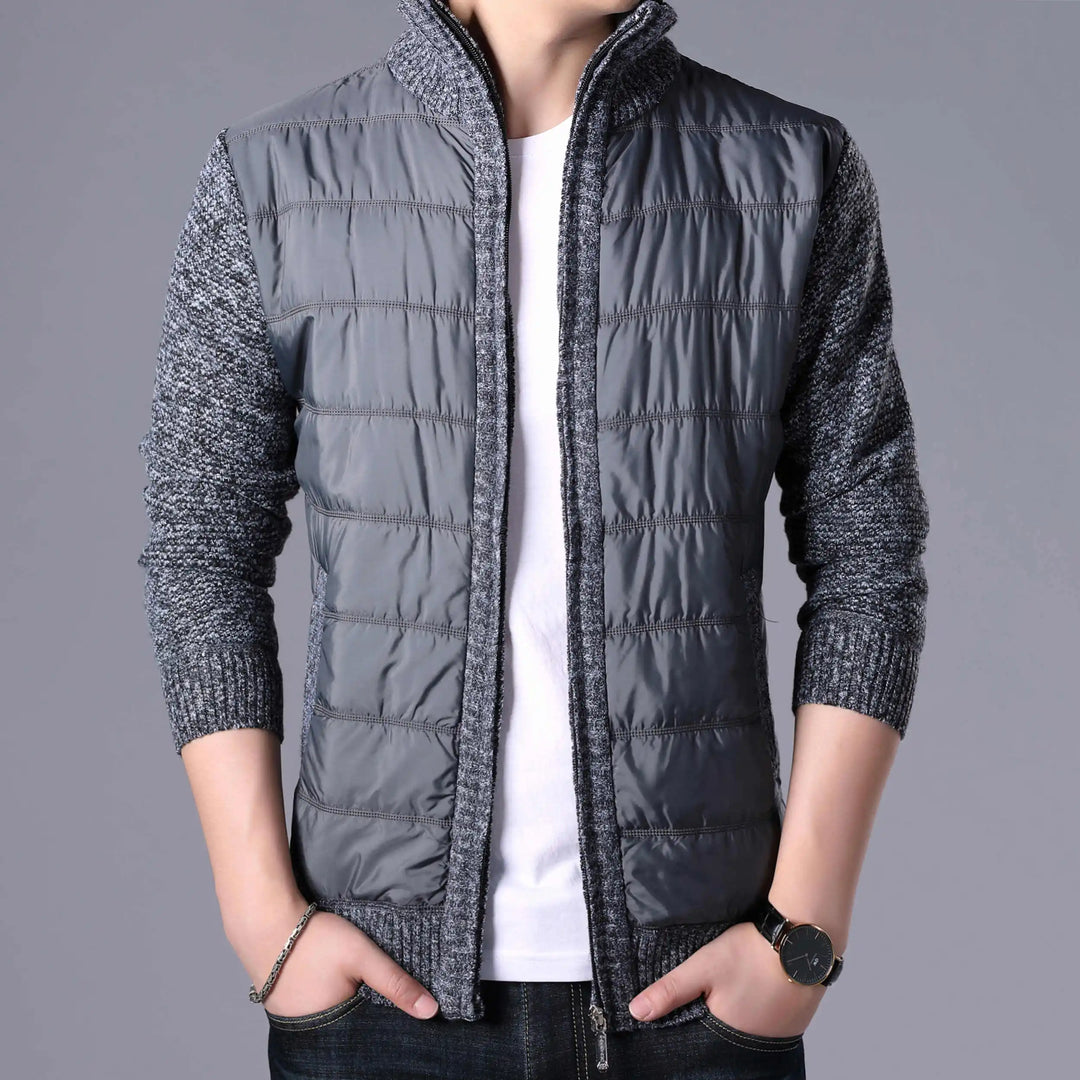 Men's Hybrid Jacket with Quilted Body and Knit Sleeves