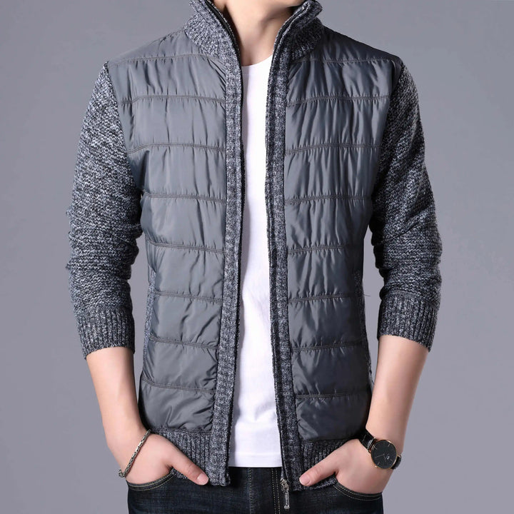 Men's Hybrid Jacket with Quilted Body and Knit Sleeves