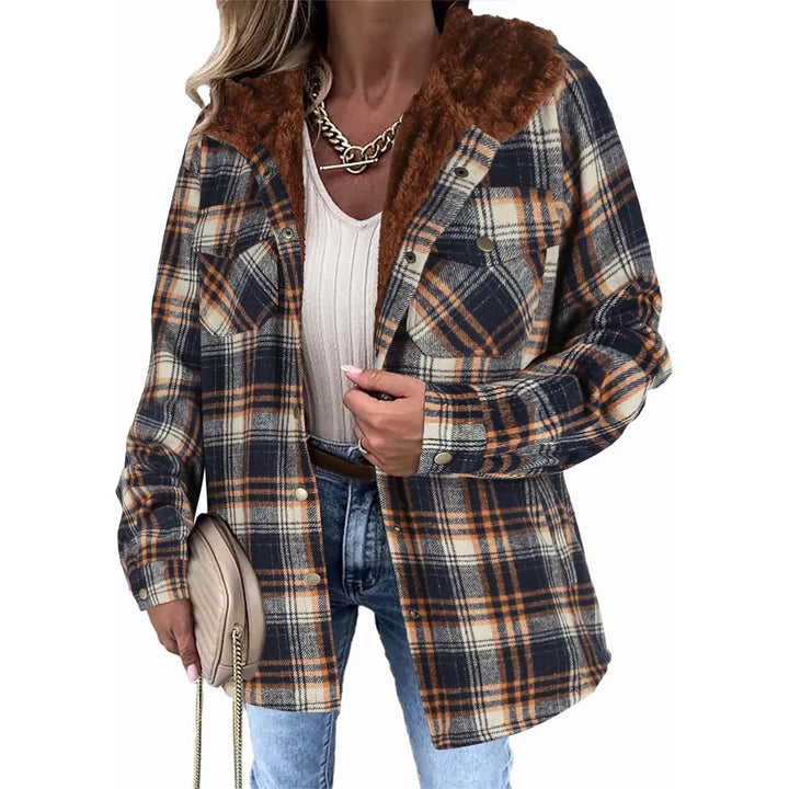 Women's Checked Fleece-Lined Jacket – Warm Hooded Coat for Winter