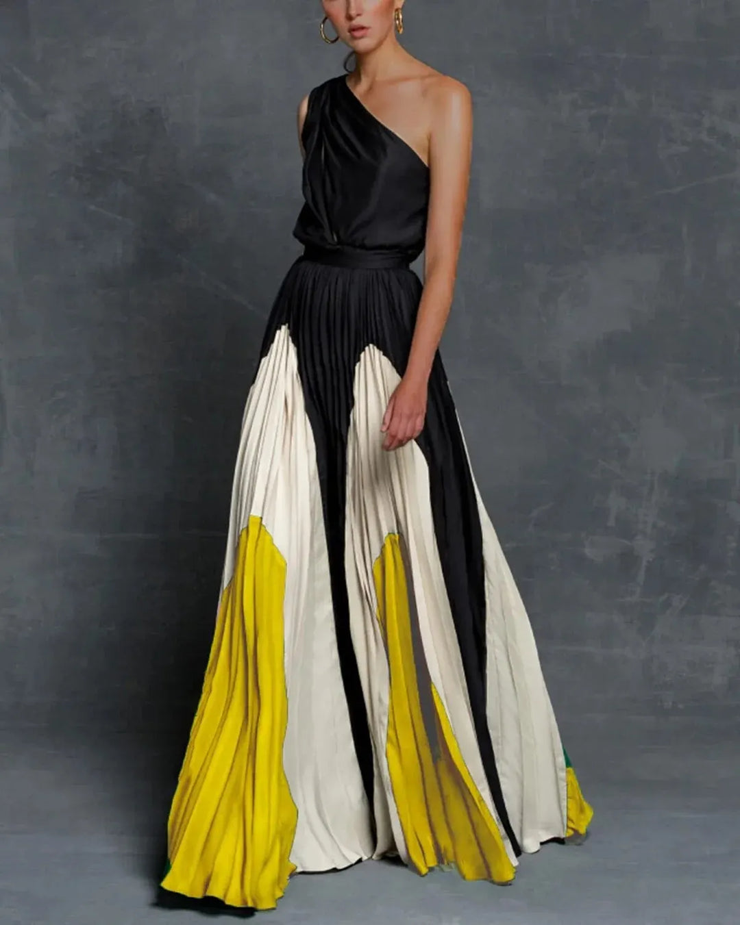 Women's Elegant One-Shoulder Pleated Maxi Wedding Guest Dress